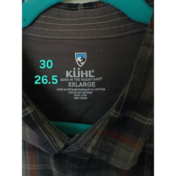 Kuhl Fugitive Shirt Men's 2XL Flannel Gray Red Plaid Button Up Long Sleeve 7202 - Picture 12 of 13